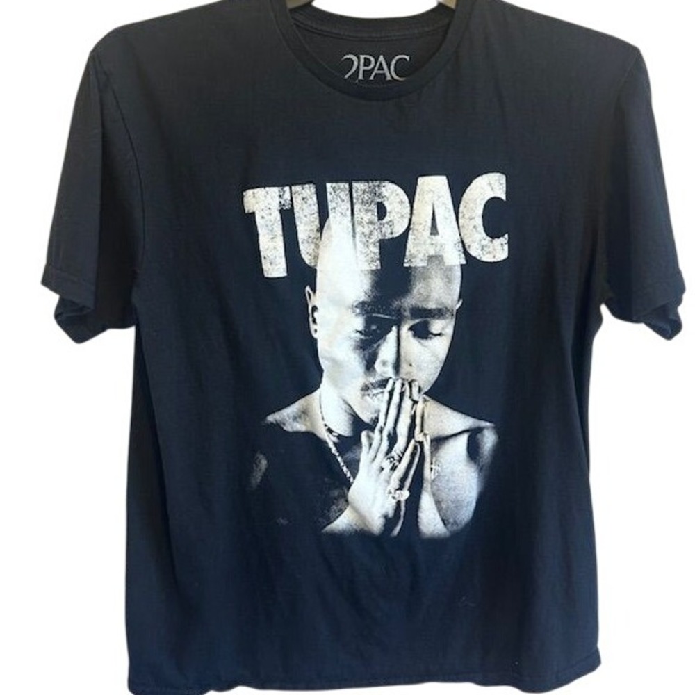 2Pac Tupac Men's Black Cotton Short Sleeve T-shirt Size LG